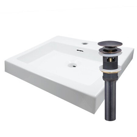 Novatto Rectangular White Porcelain Sink with Pre Set Fauce Hole and Oil Rubbed Bronze Pop-up Drain NP-01317ORB